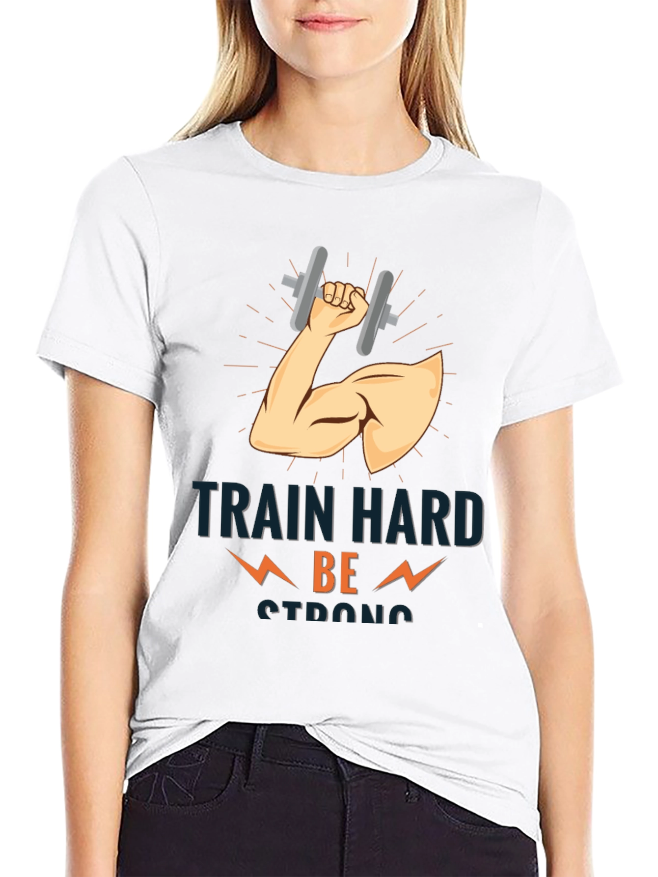 Train Hard Be Strong Black T-Shirt Gym Motivation