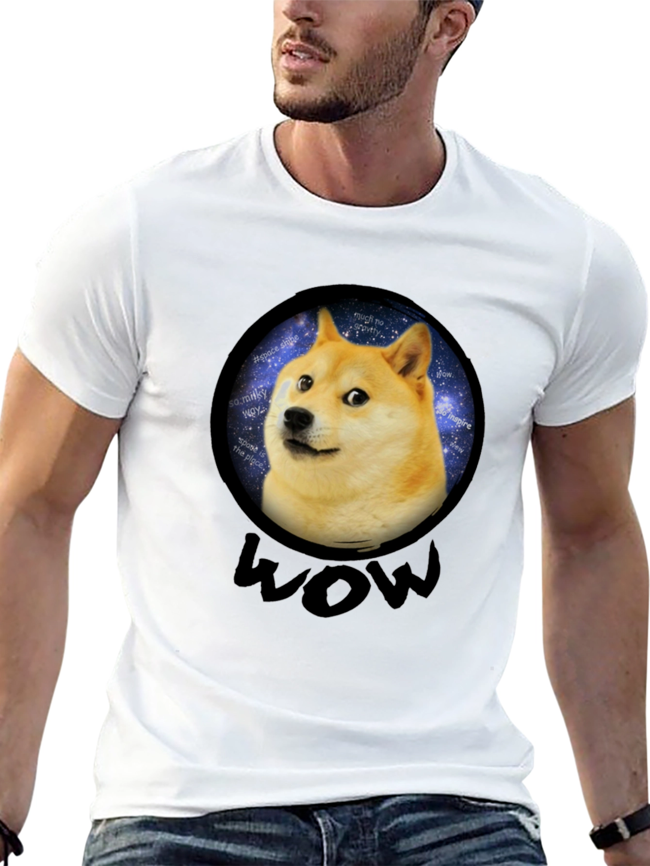 Doge Space Meme Black T-Shirt - Much Wow!
