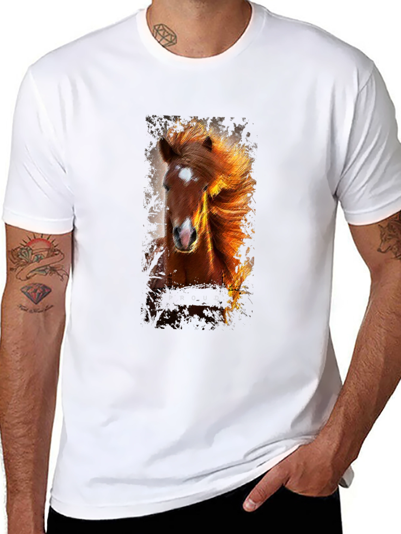 Proud Horse Graphic Print Black T-Shirt