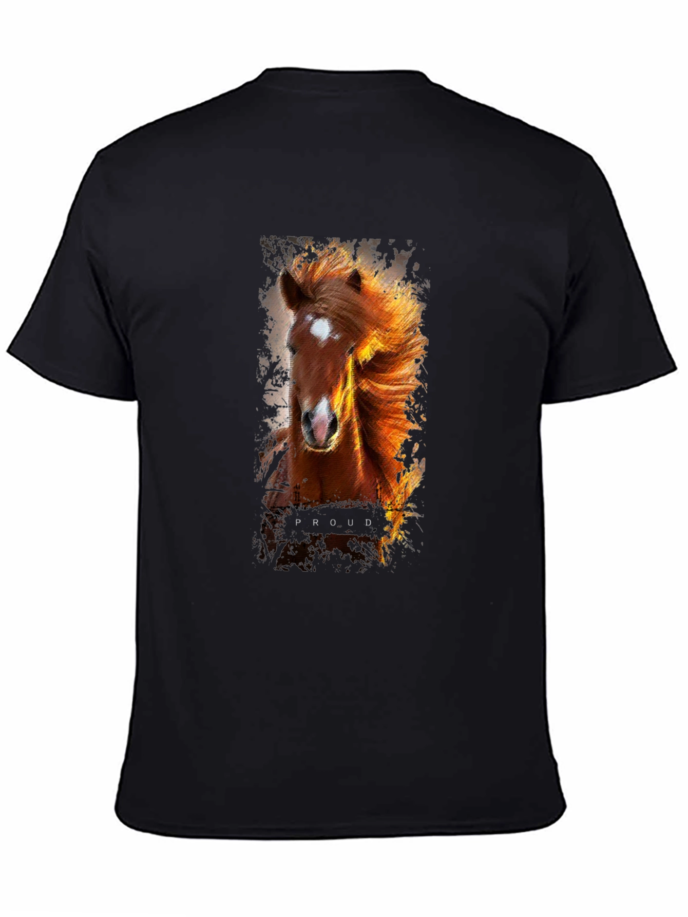 Proud Horse Graphic Print Black T-Shirt
