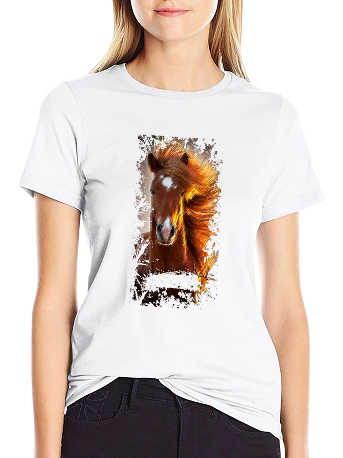 Proud Horse Graphic Print Black T-Shirt