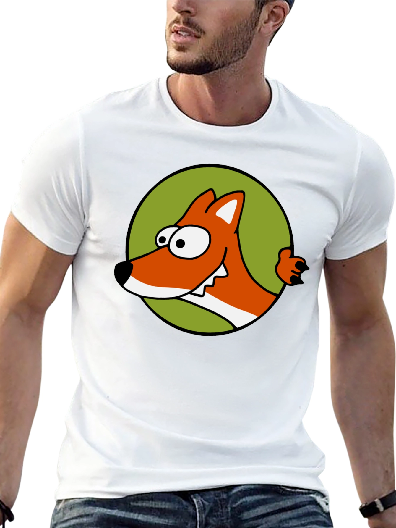 Cartoon Fox Graphic T-Shirt - Black