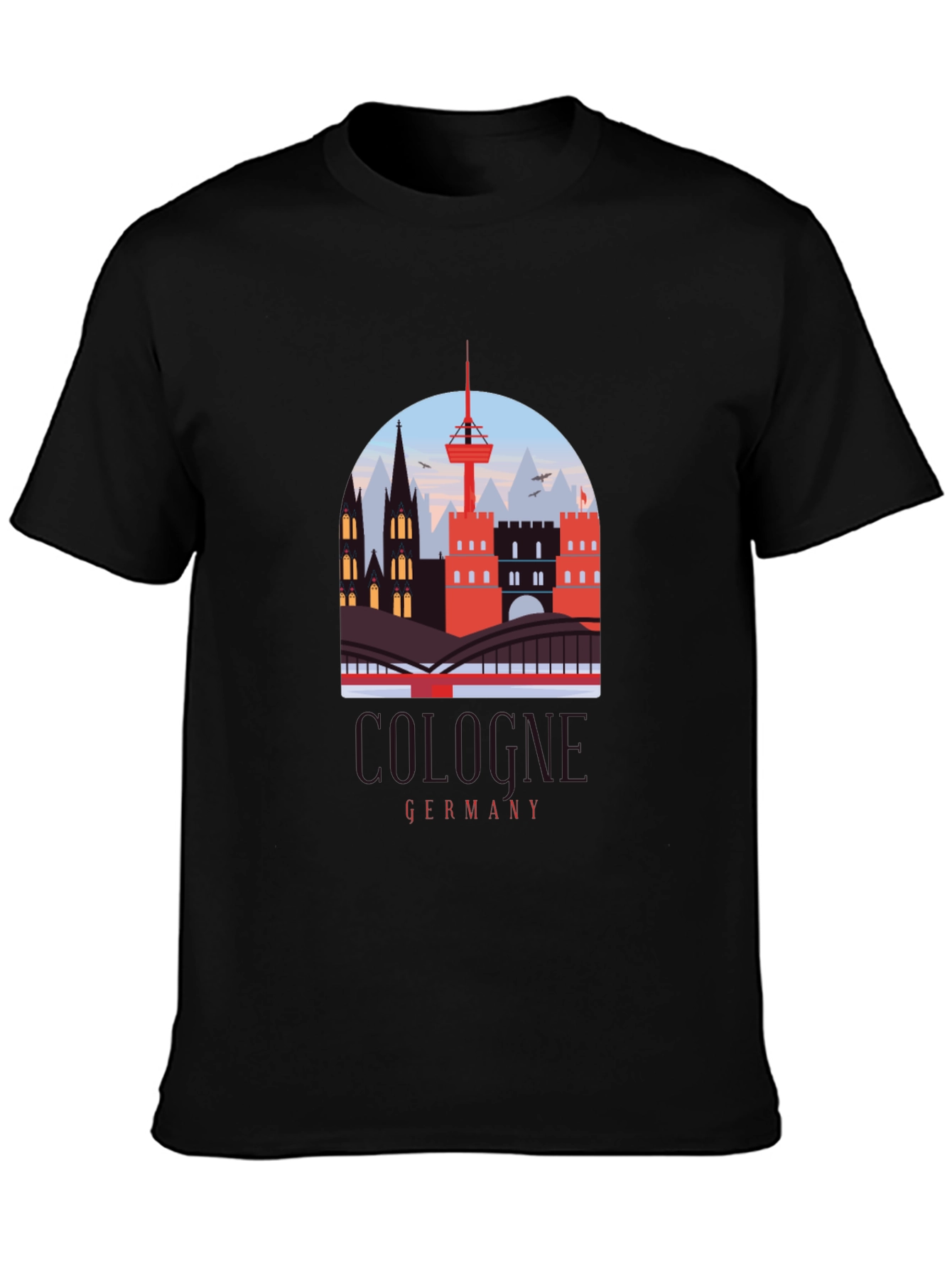 Cologne Germany Cityscape Graphic Tee - Black