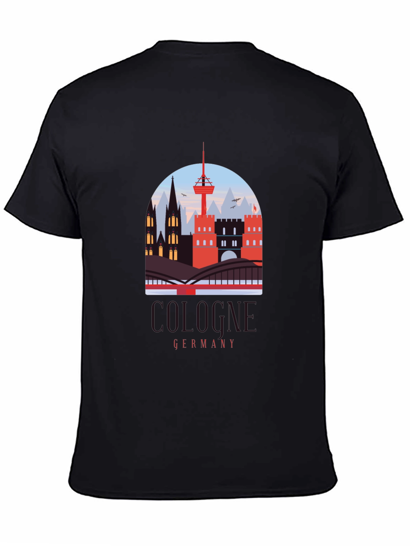 Cologne Germany Cityscape Graphic Tee - Black