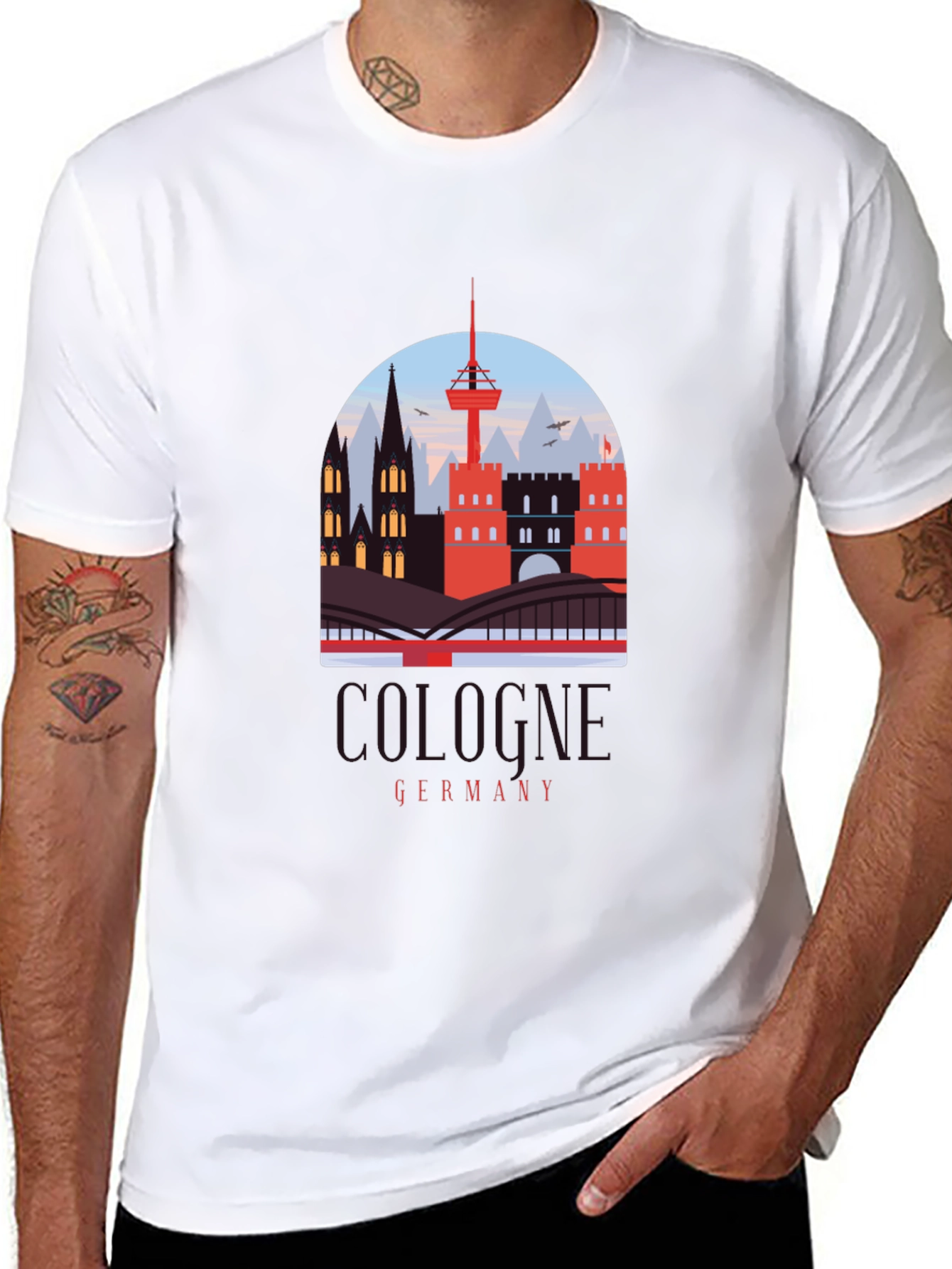 Cologne Germany Cityscape Graphic Tee - Black