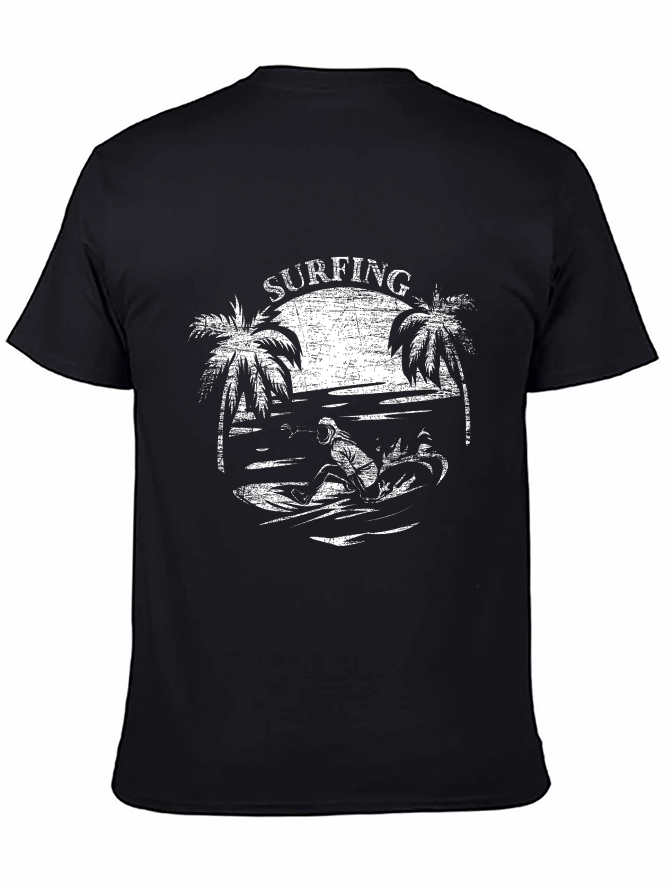 Surfing Graphic T-Shirt - Black Cotton Tee