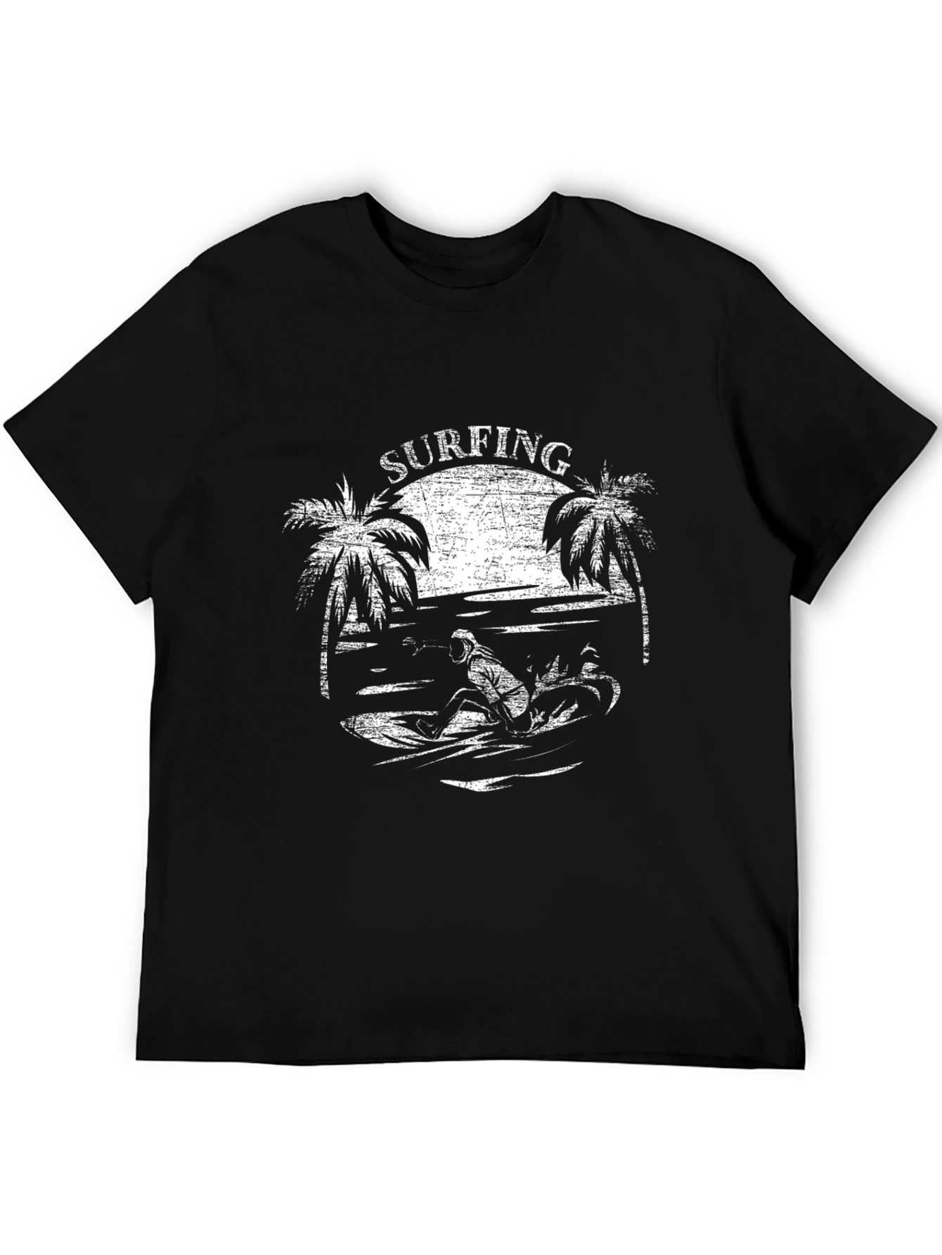 Surfing Graphic T-Shirt - Black Cotton Tee