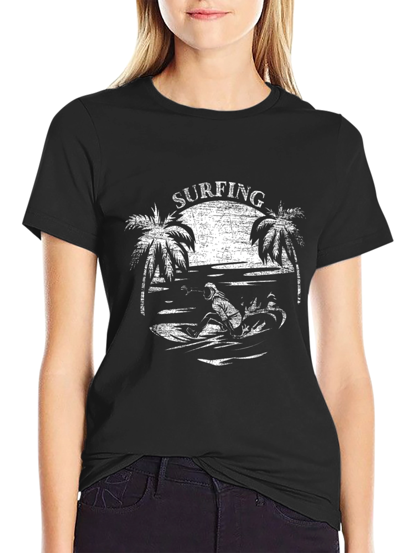 Surfing Graphic T-Shirt - Black Cotton Tee