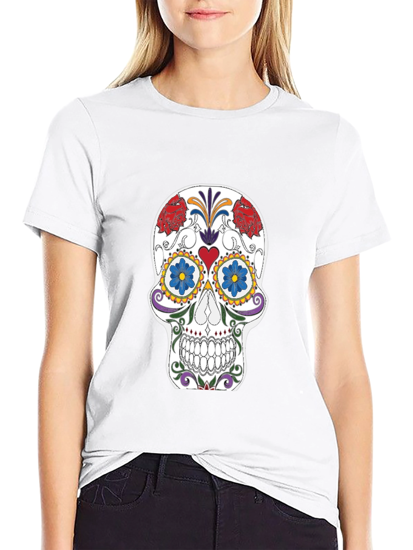 Sugar Skull Graphic Tee - Black Cotton