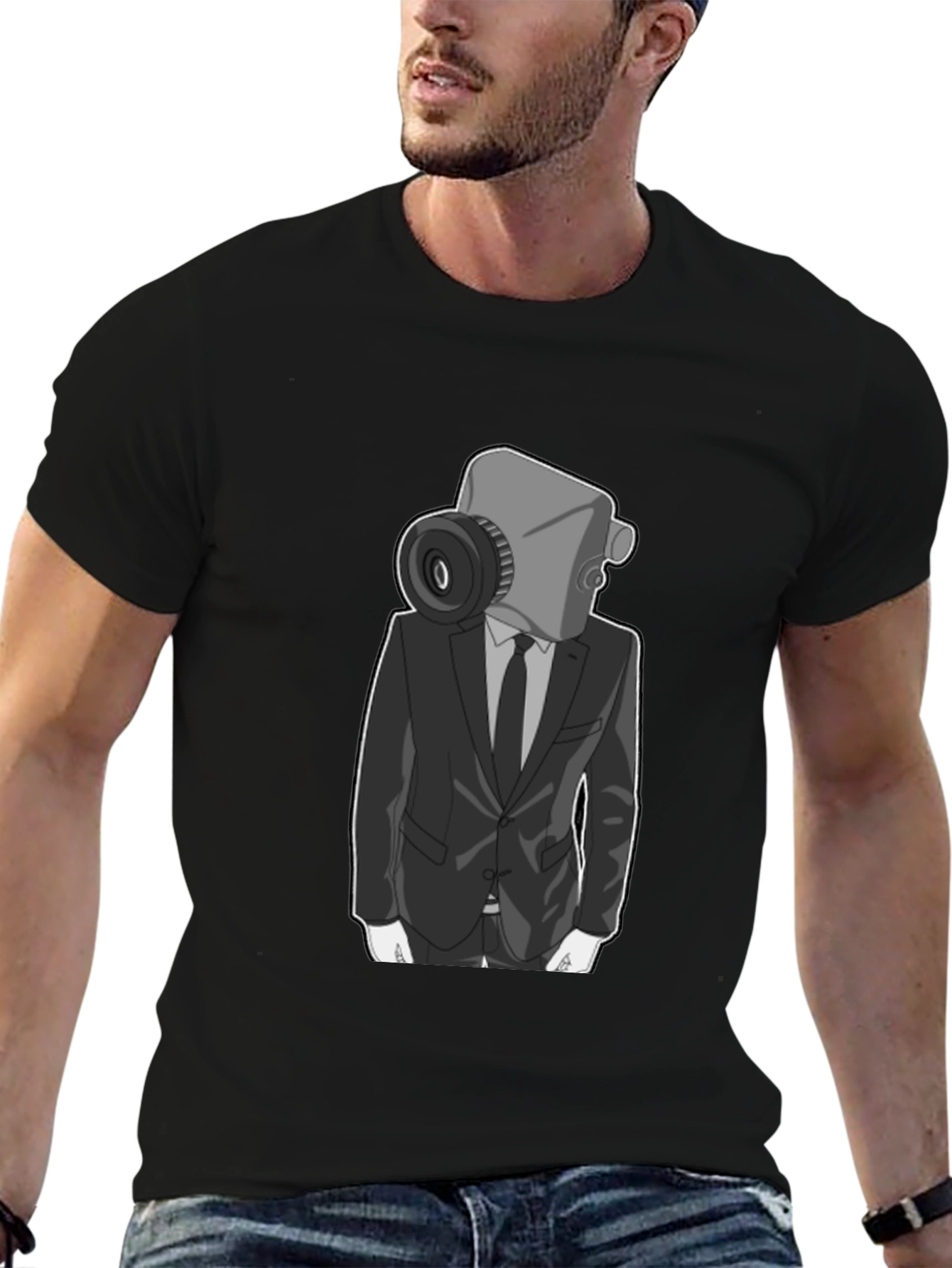 Camera Head Man in Suit Graphic T-Shirt
