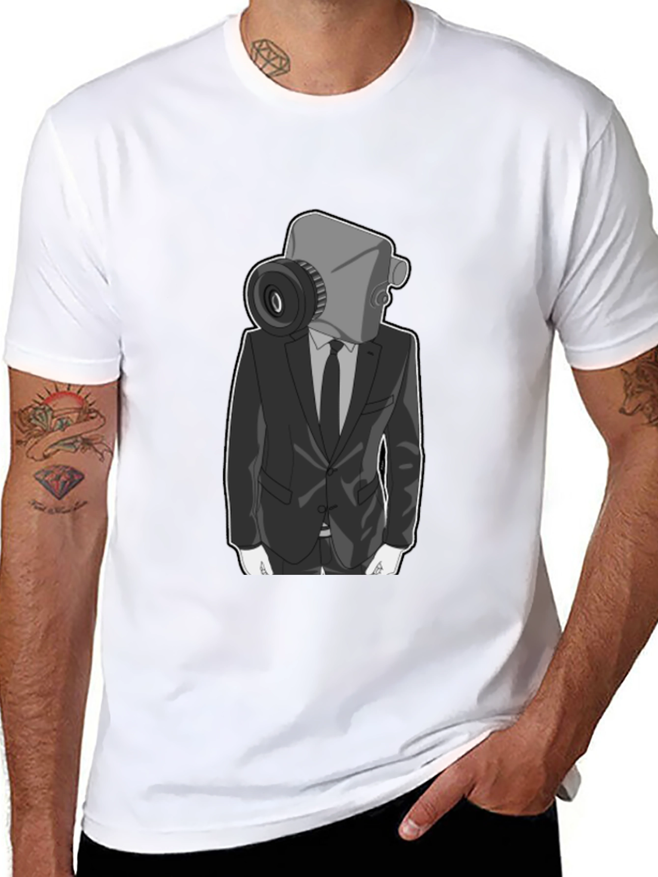 Camera Head Man in Suit Graphic T-Shirt