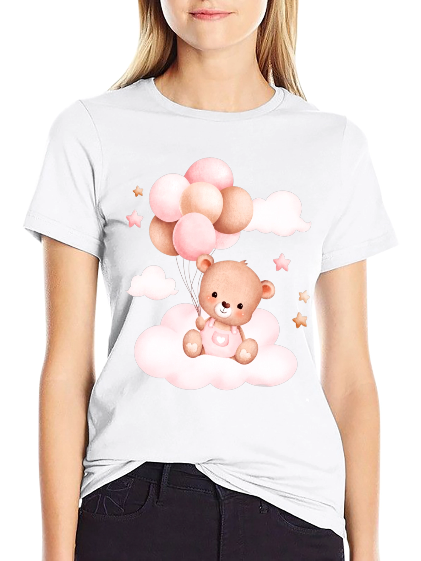 Cute Teddy Bear Balloons Black Tee
