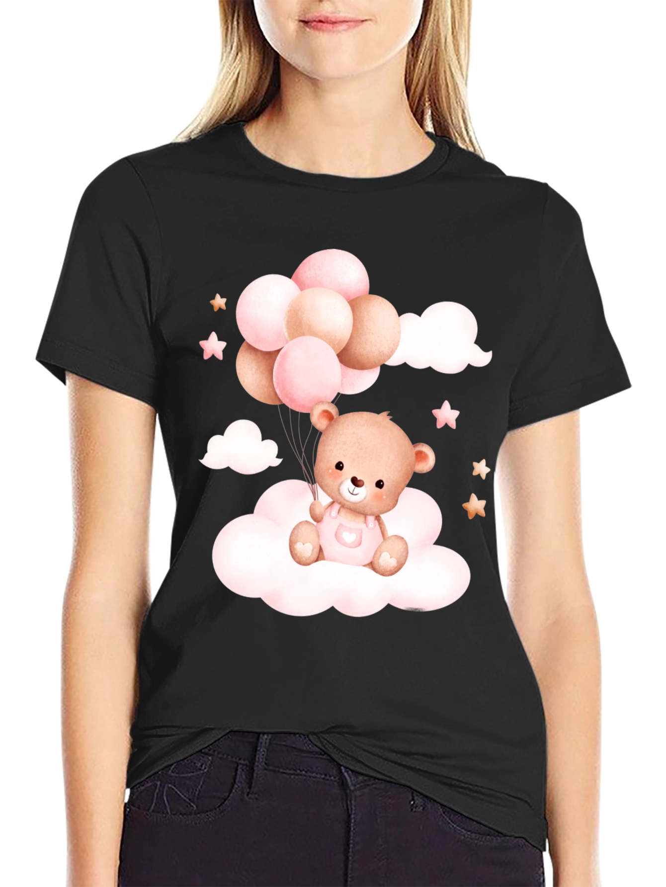 Cute Teddy Bear Balloons Black Tee