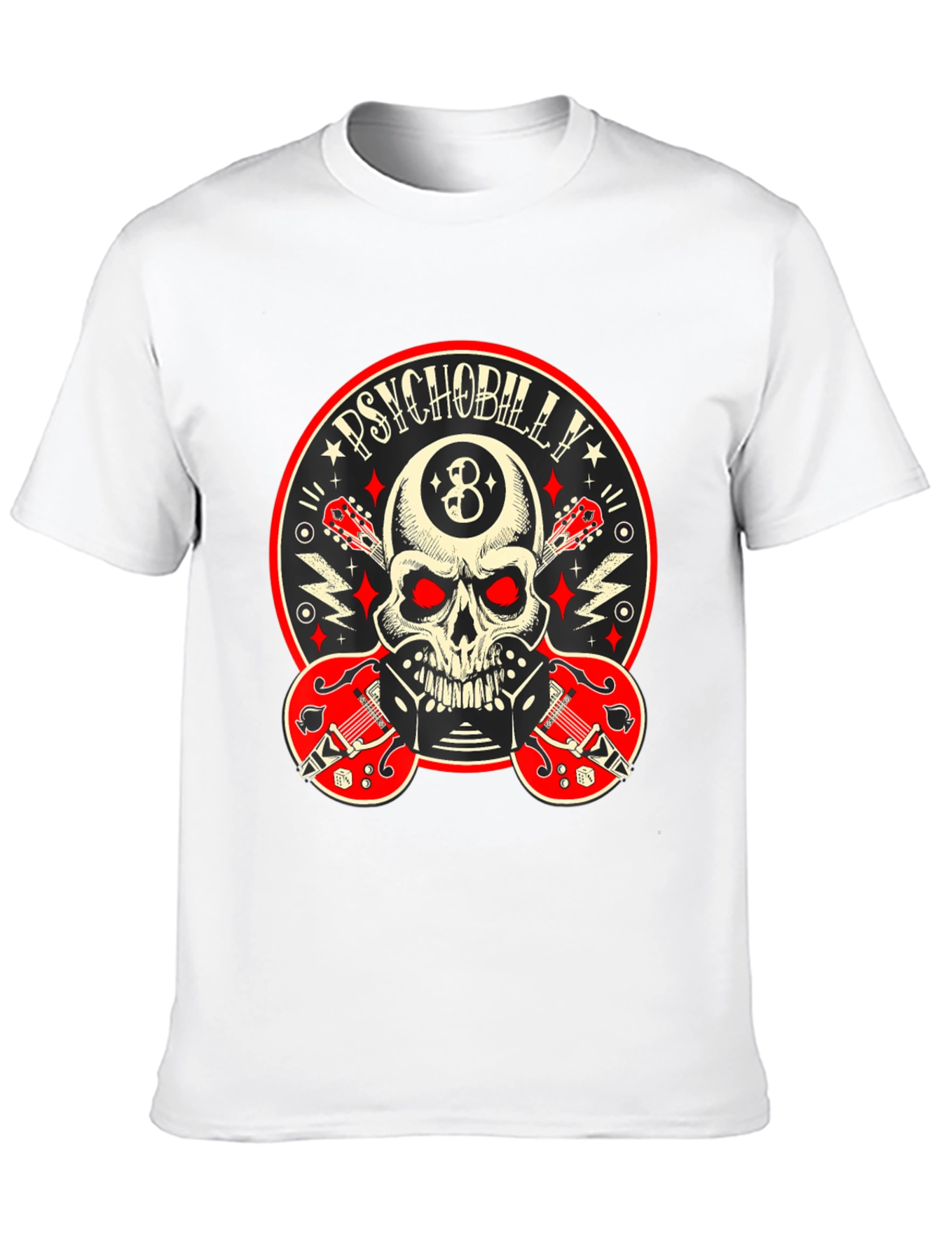 Psychobilly Skull T-Shirt - Rockabilly Guitar Tee