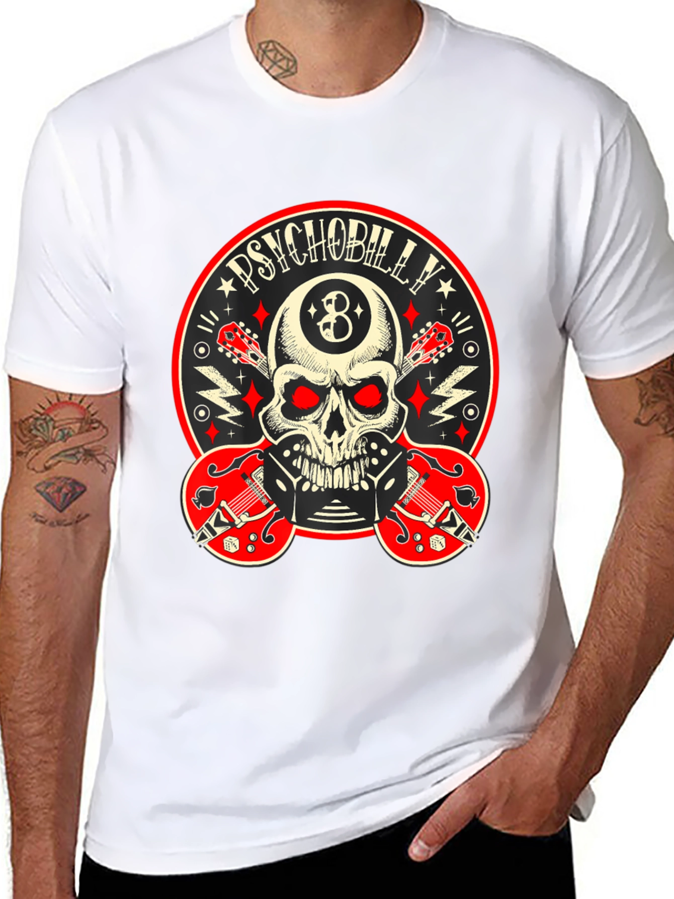 Psychobilly Skull T-Shirt - Rockabilly Guitar Tee