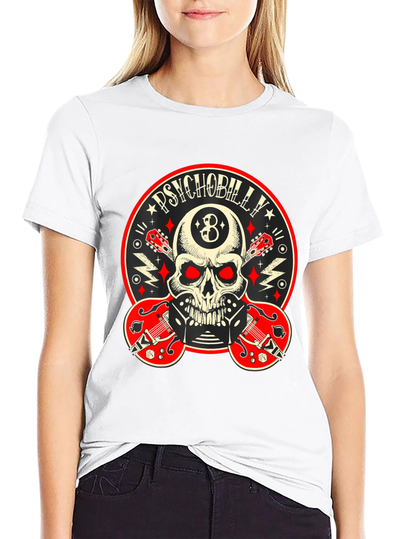 Psychobilly Skull T-Shirt - Rockabilly Guitar Tee