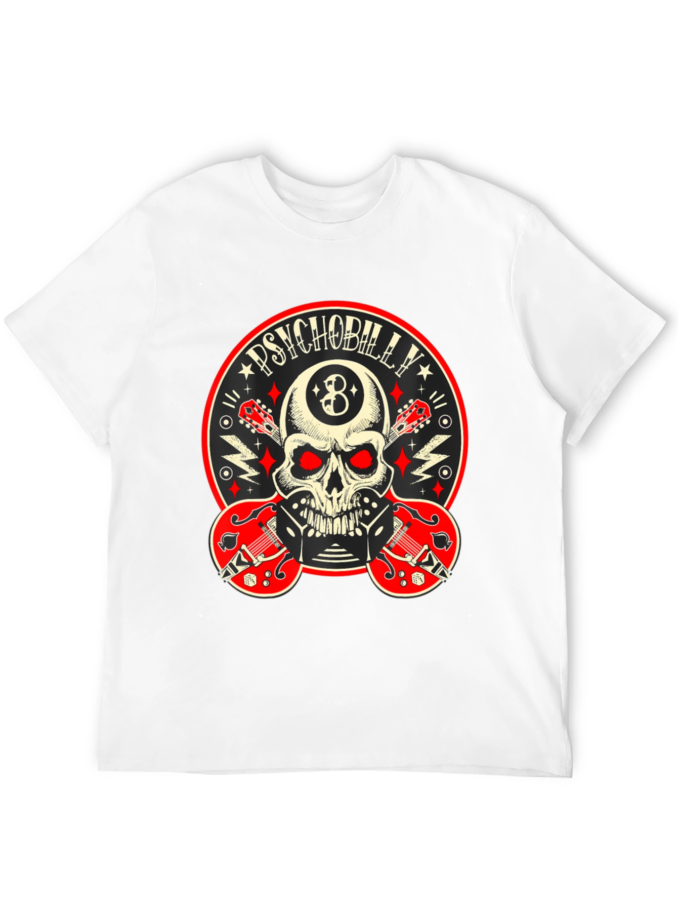 Psychobilly Skull T-Shirt - Rockabilly Guitar Tee