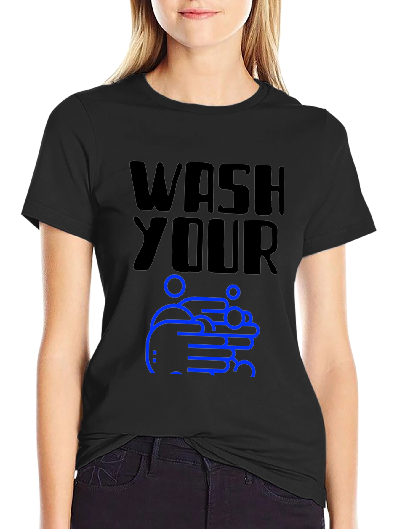 Wash Your Hands Graphic Tee - Black Cotton T-Shirt