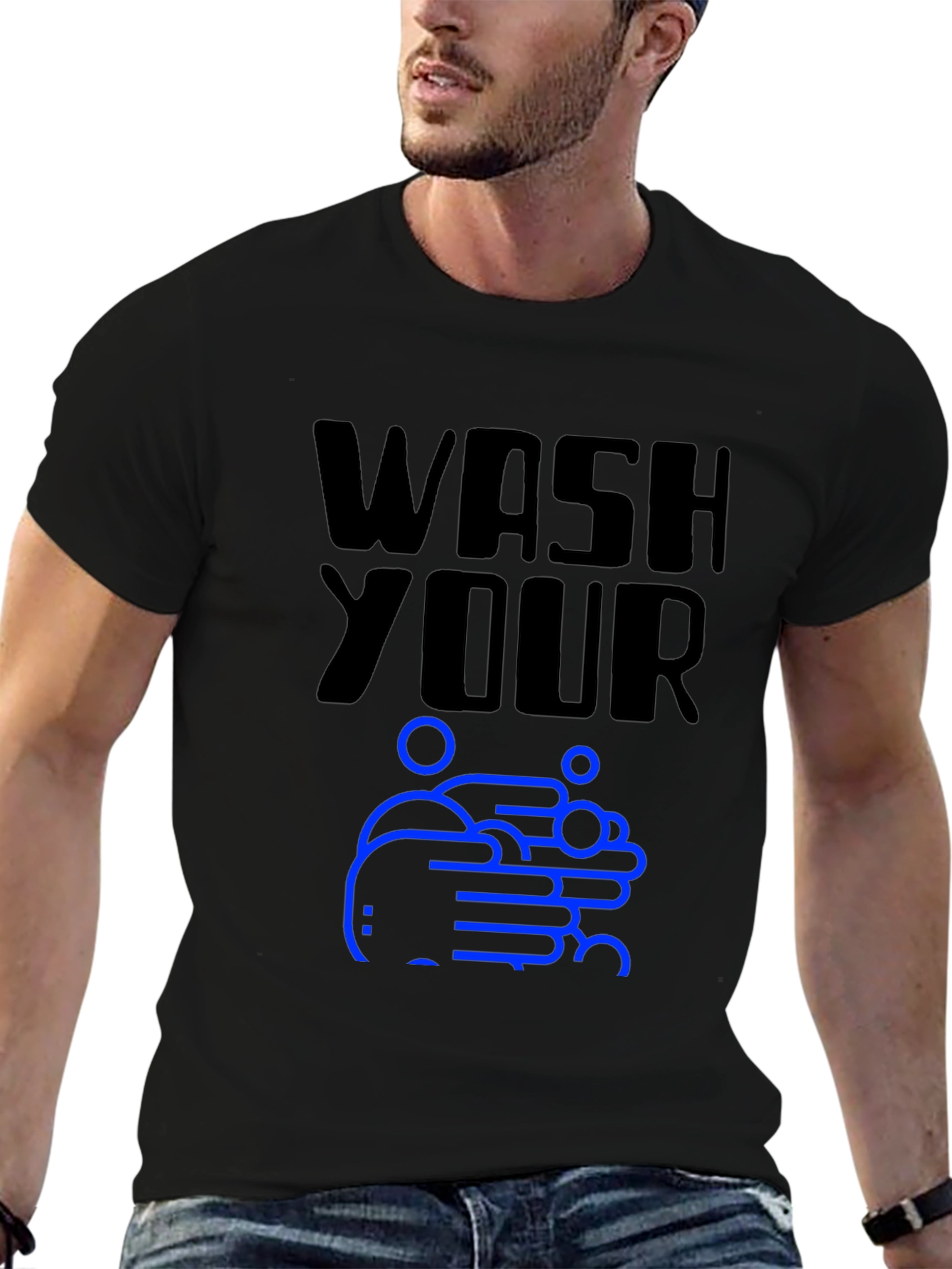 Wash Your Hands Graphic Tee - Black Cotton T-Shirt
