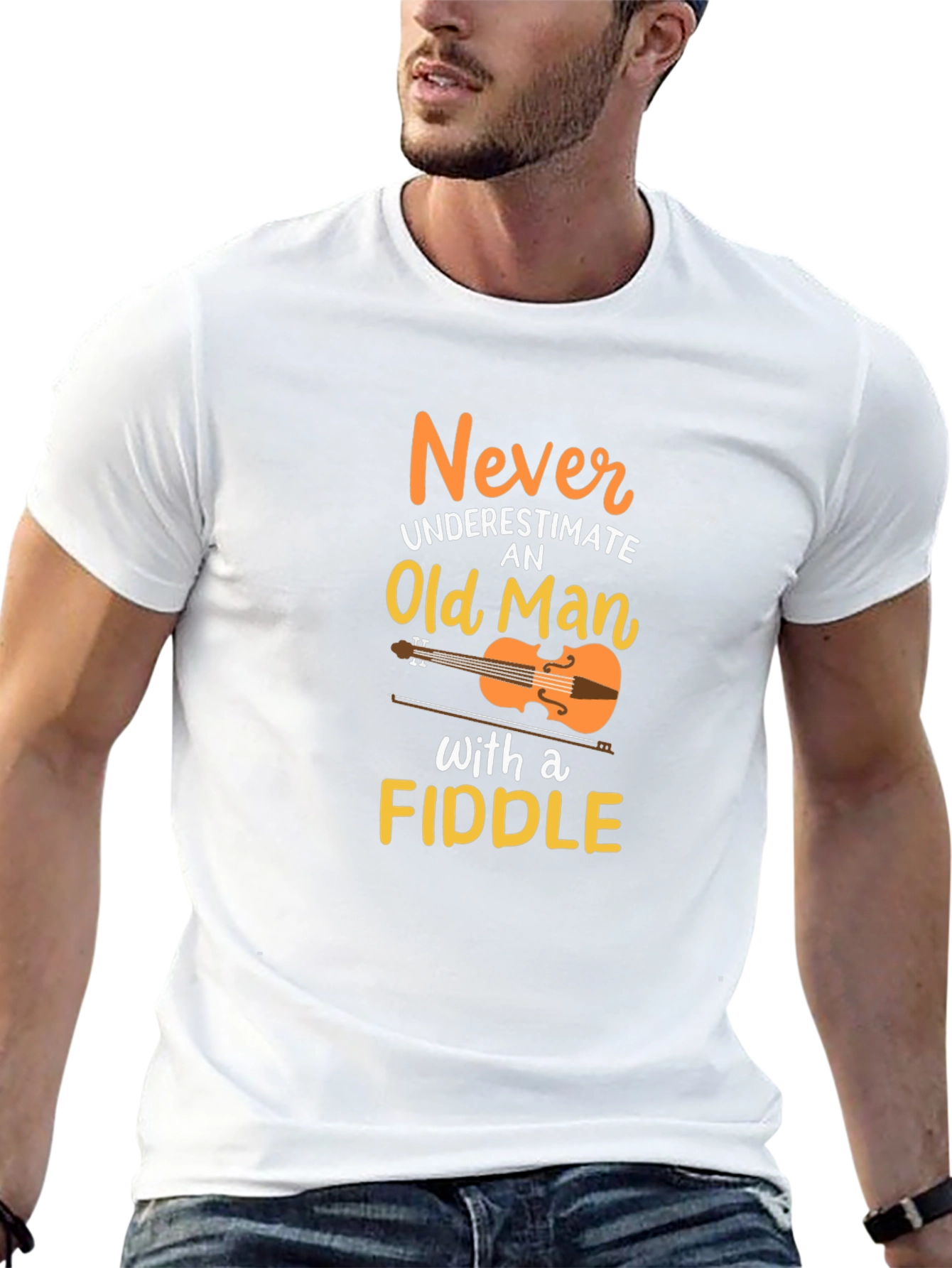 Never Underestimate Old Man with a Fiddle T-Shirt