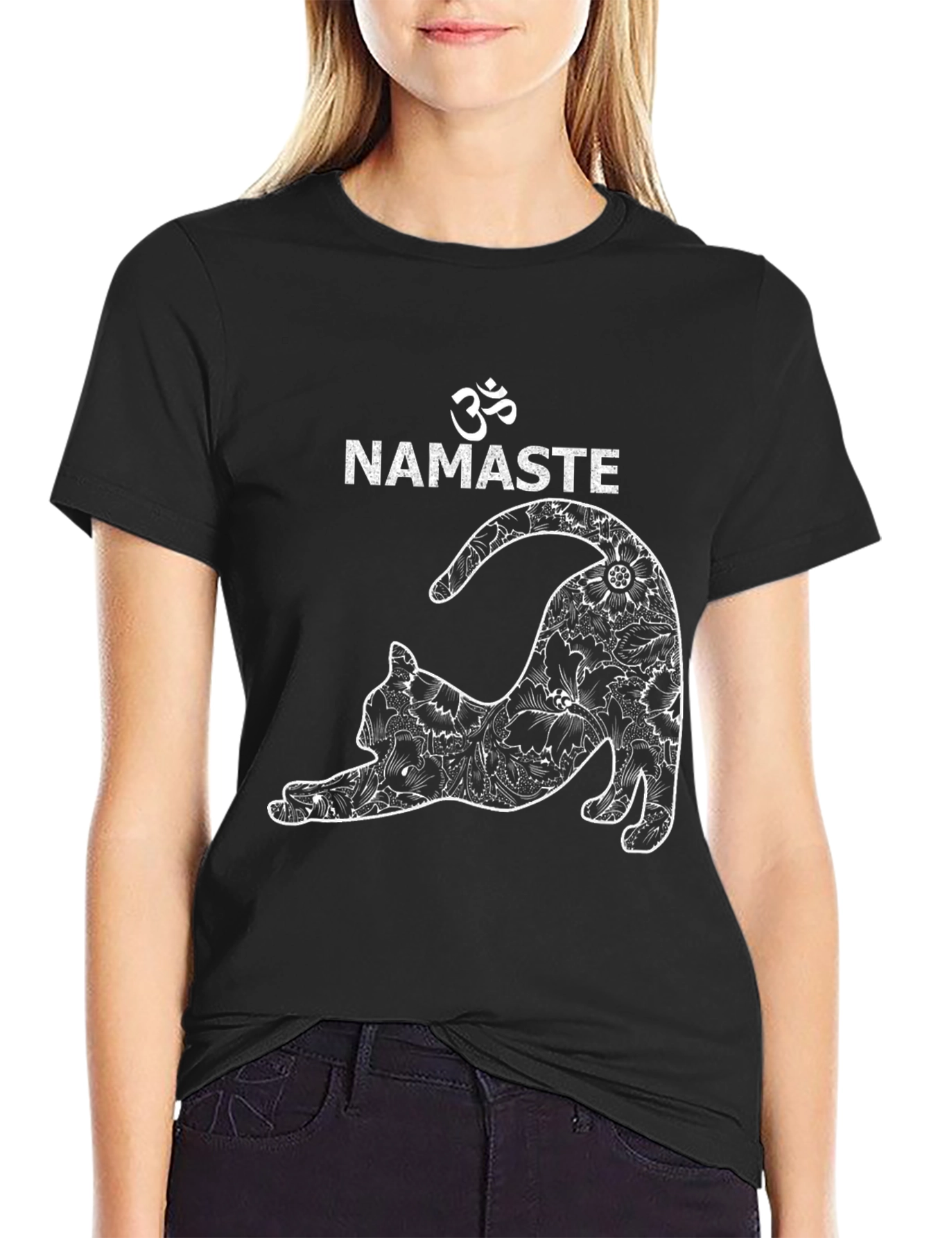 Namaste Yoga Cat Graphic Tee - Unisex Black T-Shirt