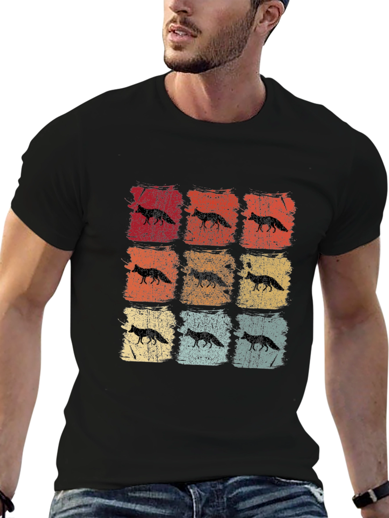 Retro Fox Graphic Tee - Distressed Design