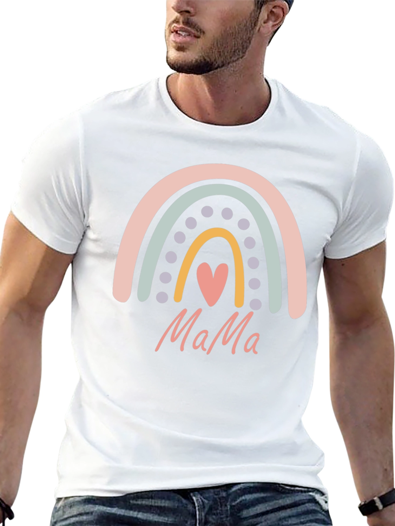 Mama Rainbow Heart Graphic T-Shirt - Black