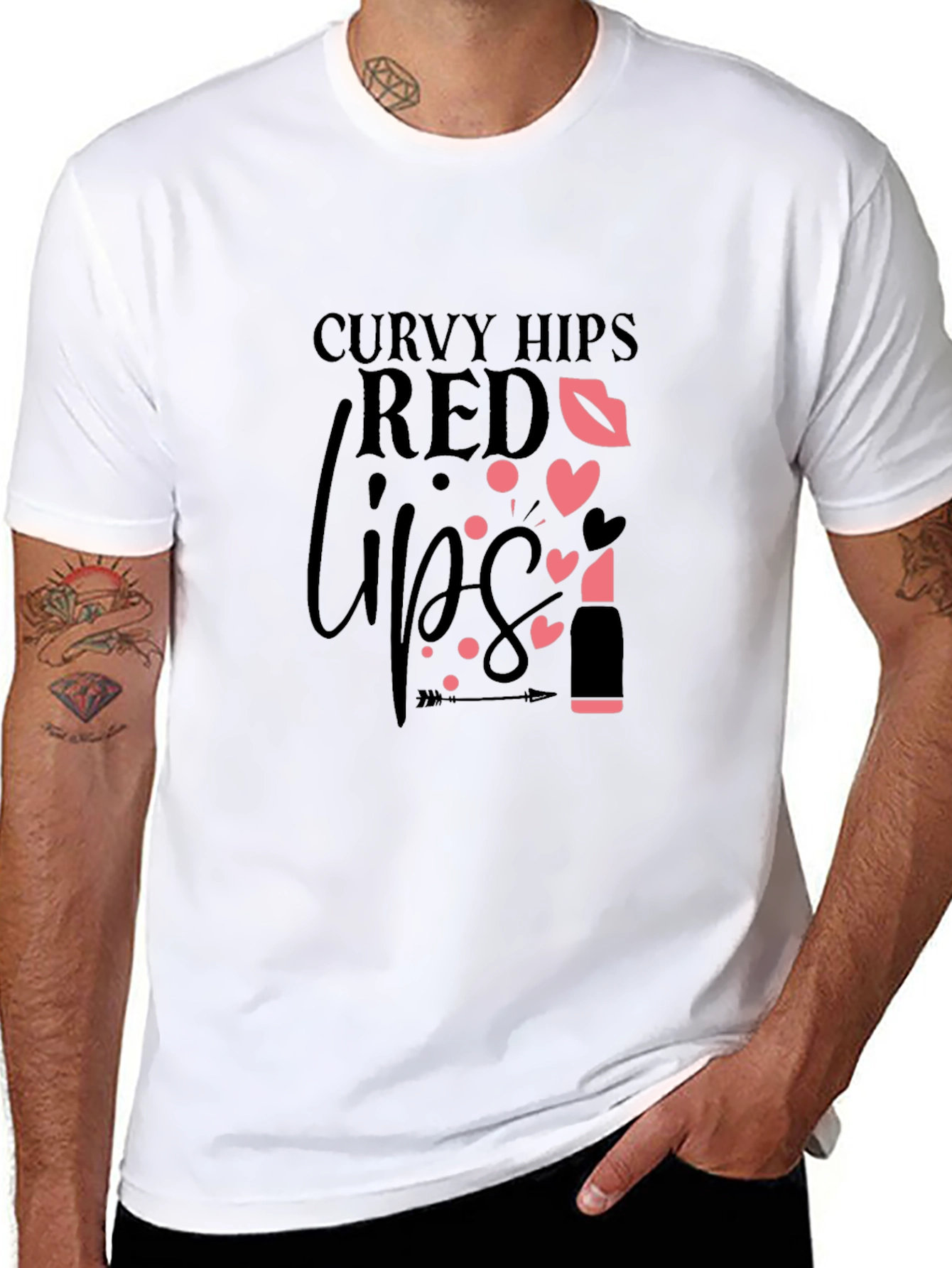Curvy Hips Red Lips Black Graphic Tee
