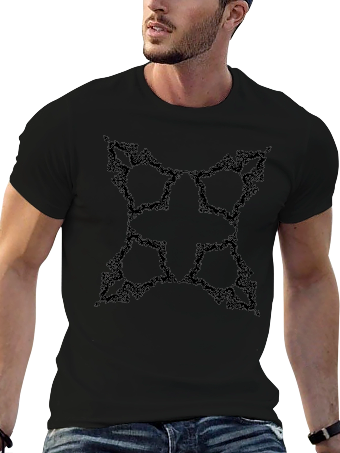 Elegant Black Tee with Ornate Pattern