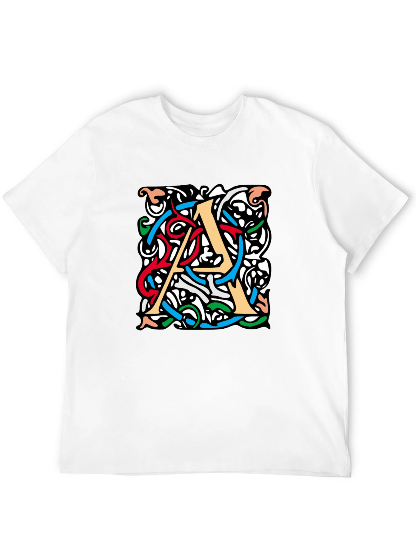 Letter A Graphic Print Mens Black T-Shirt