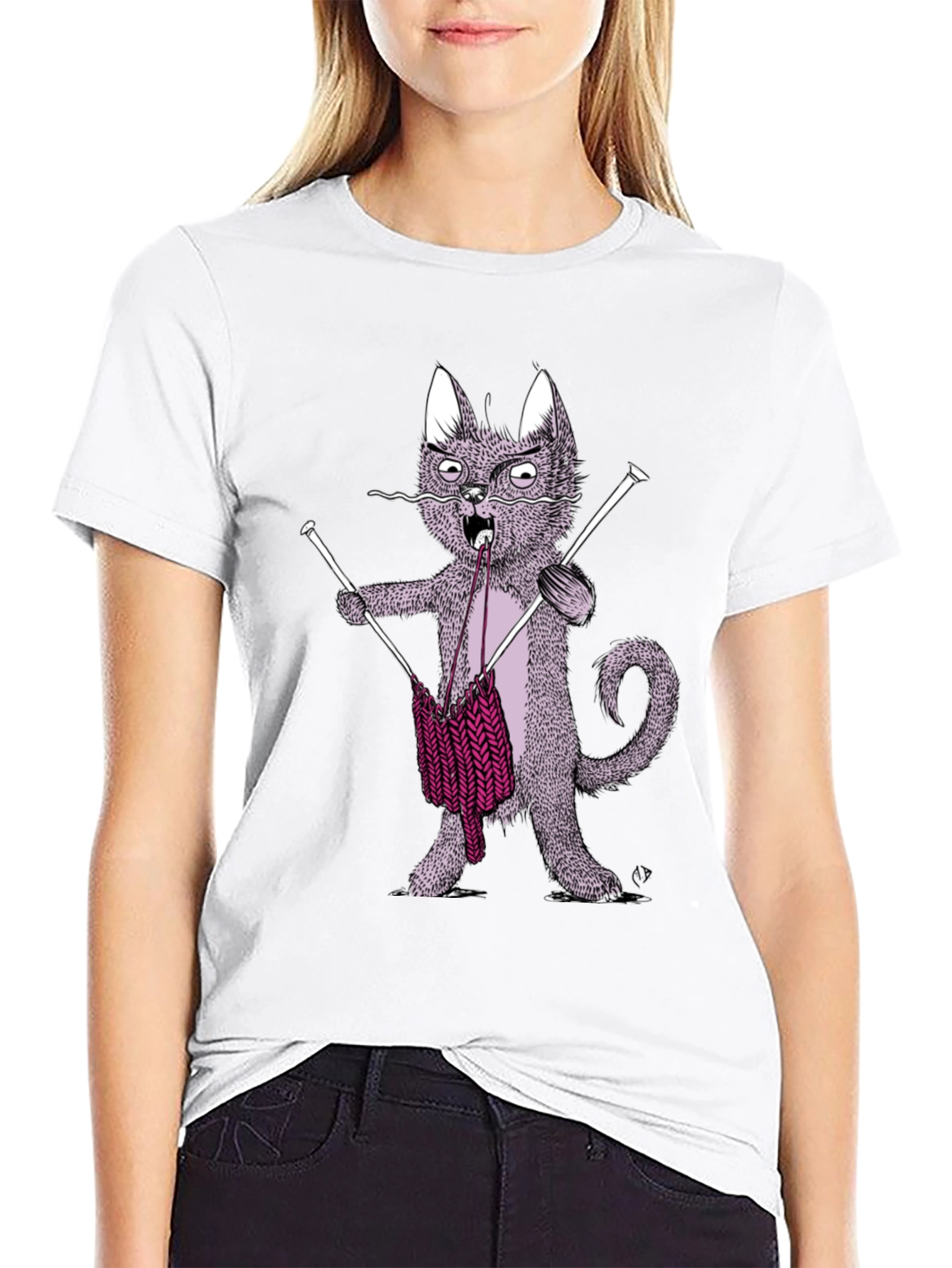 Knitting Cat Graphic Tee - Quirky Unisex T-Shirt