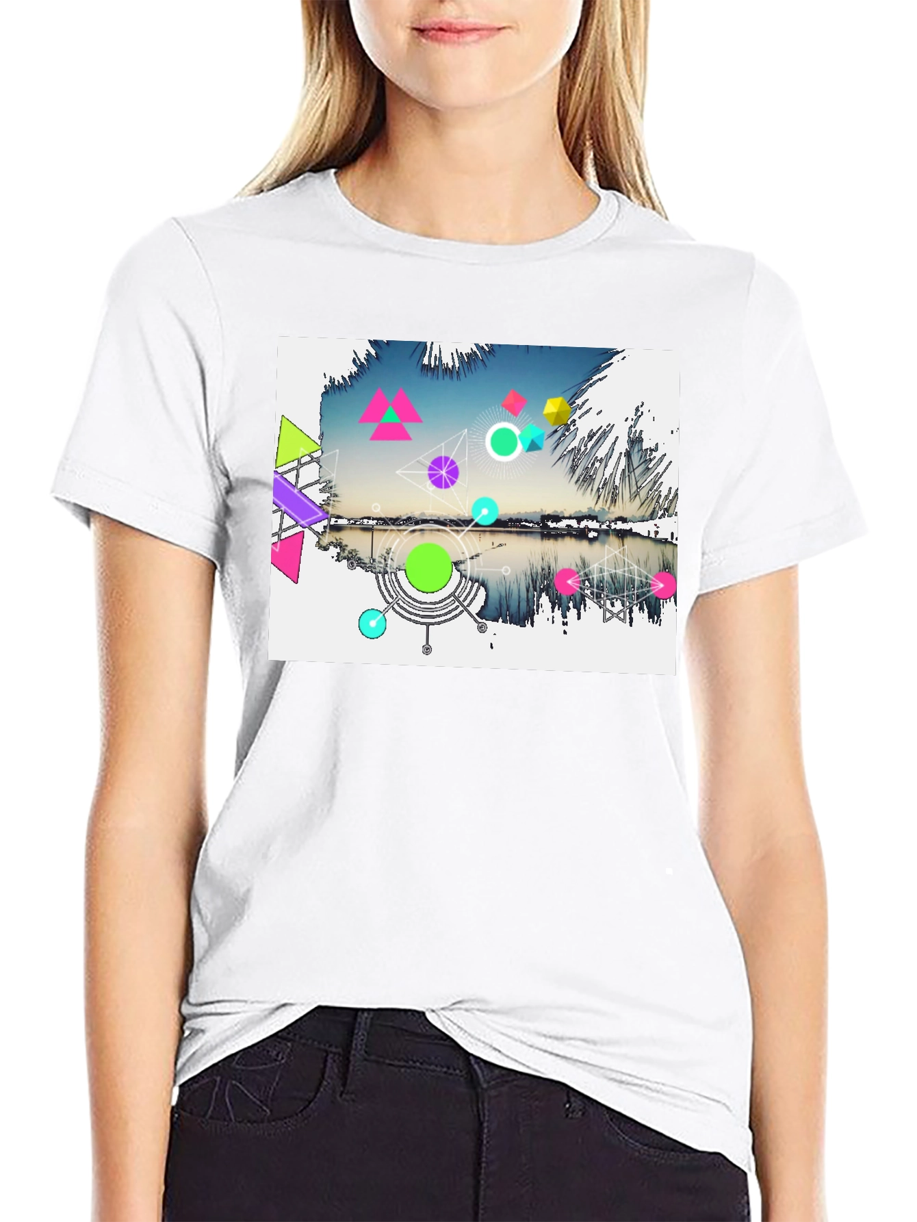Geometric Lake Design Mens Black T-Shirt