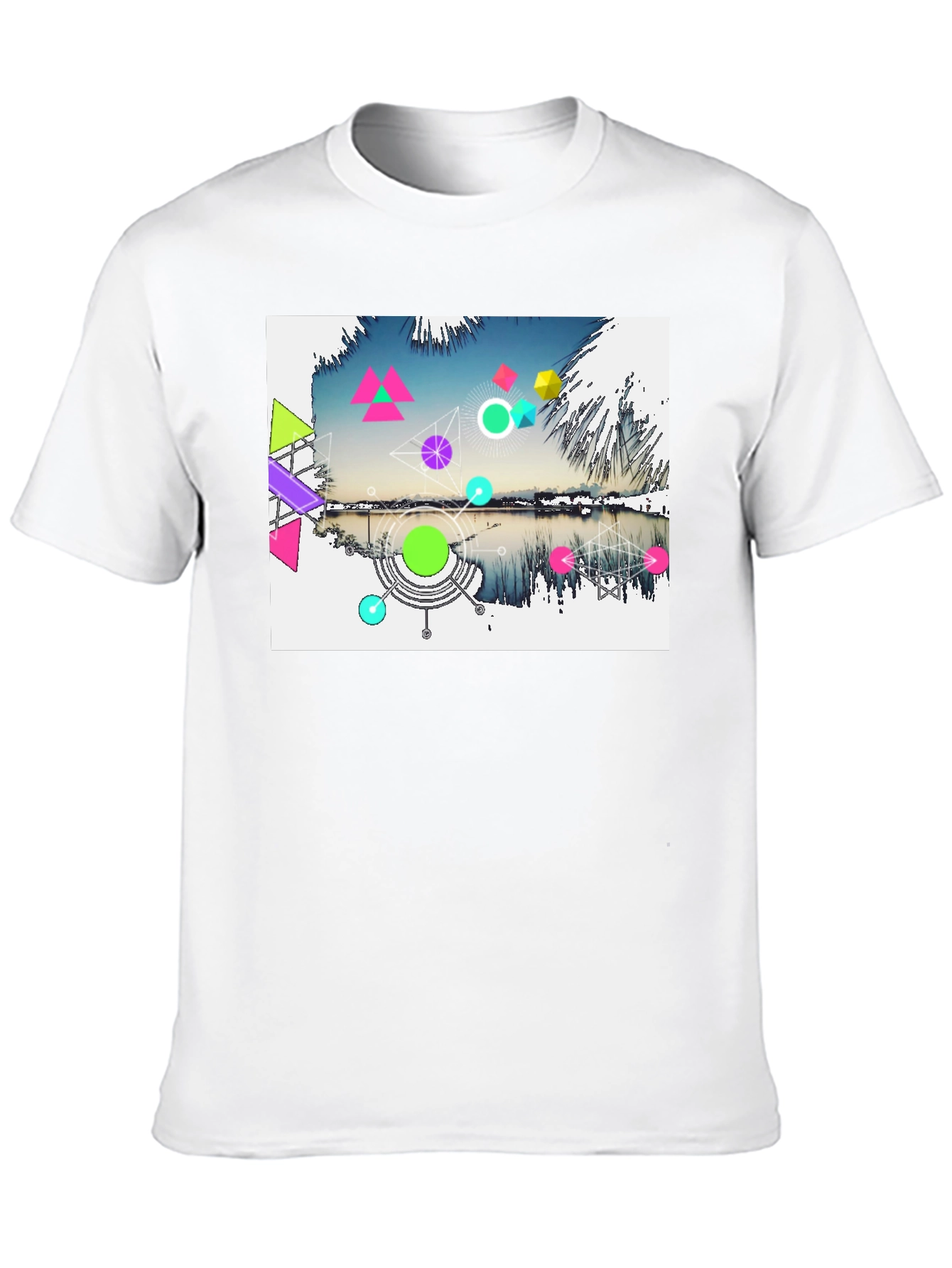 Geometric Lake Design Mens Black T-Shirt
