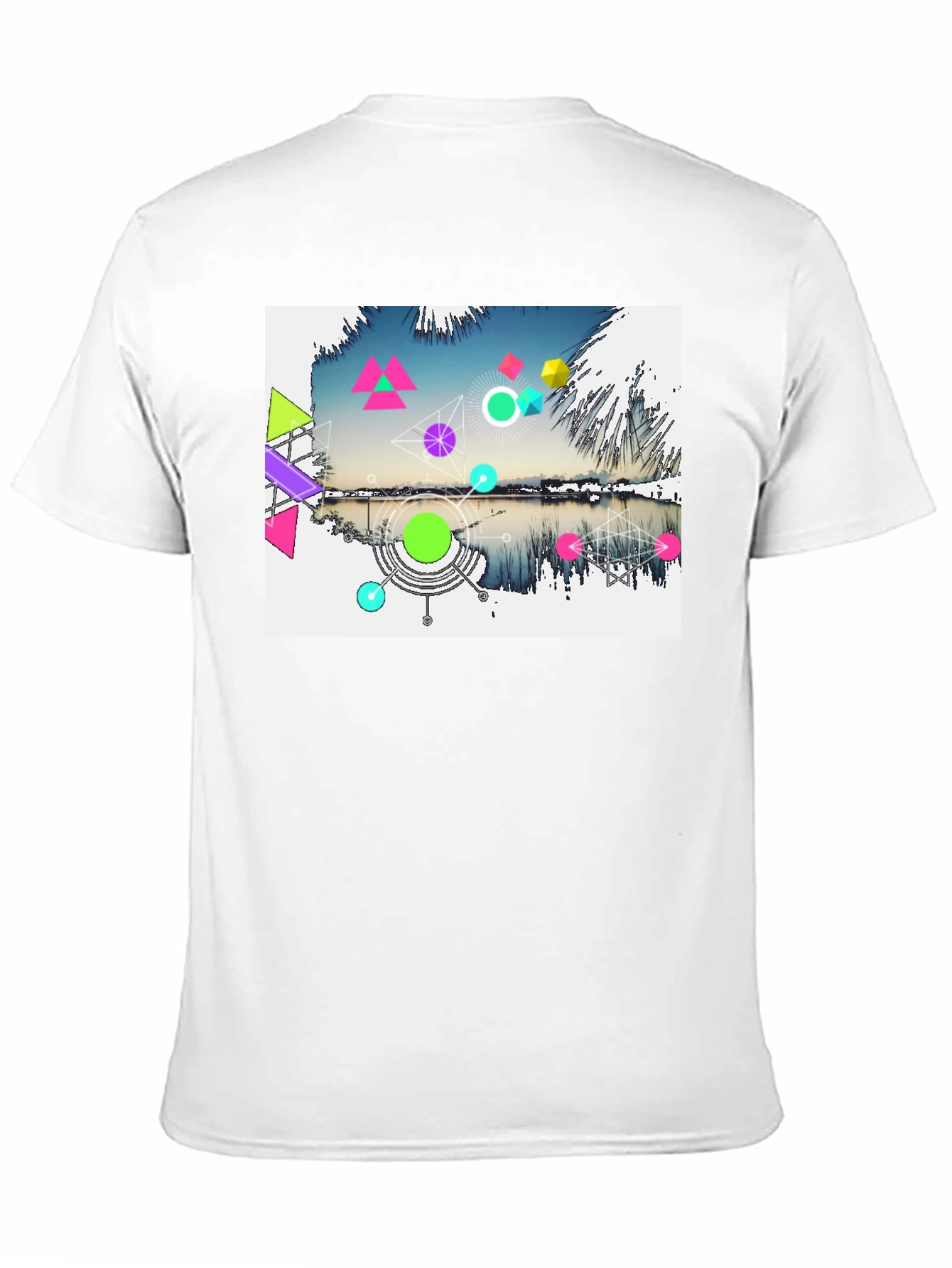 Geometric Lake Design Mens Black T-Shirt