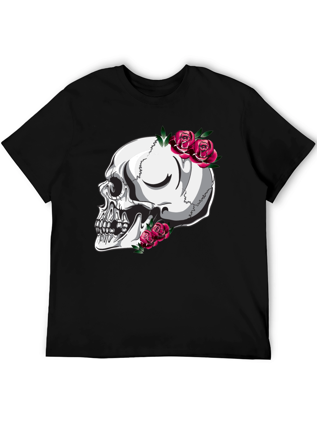 Skull and Roses Graphic T-Shirt - Black