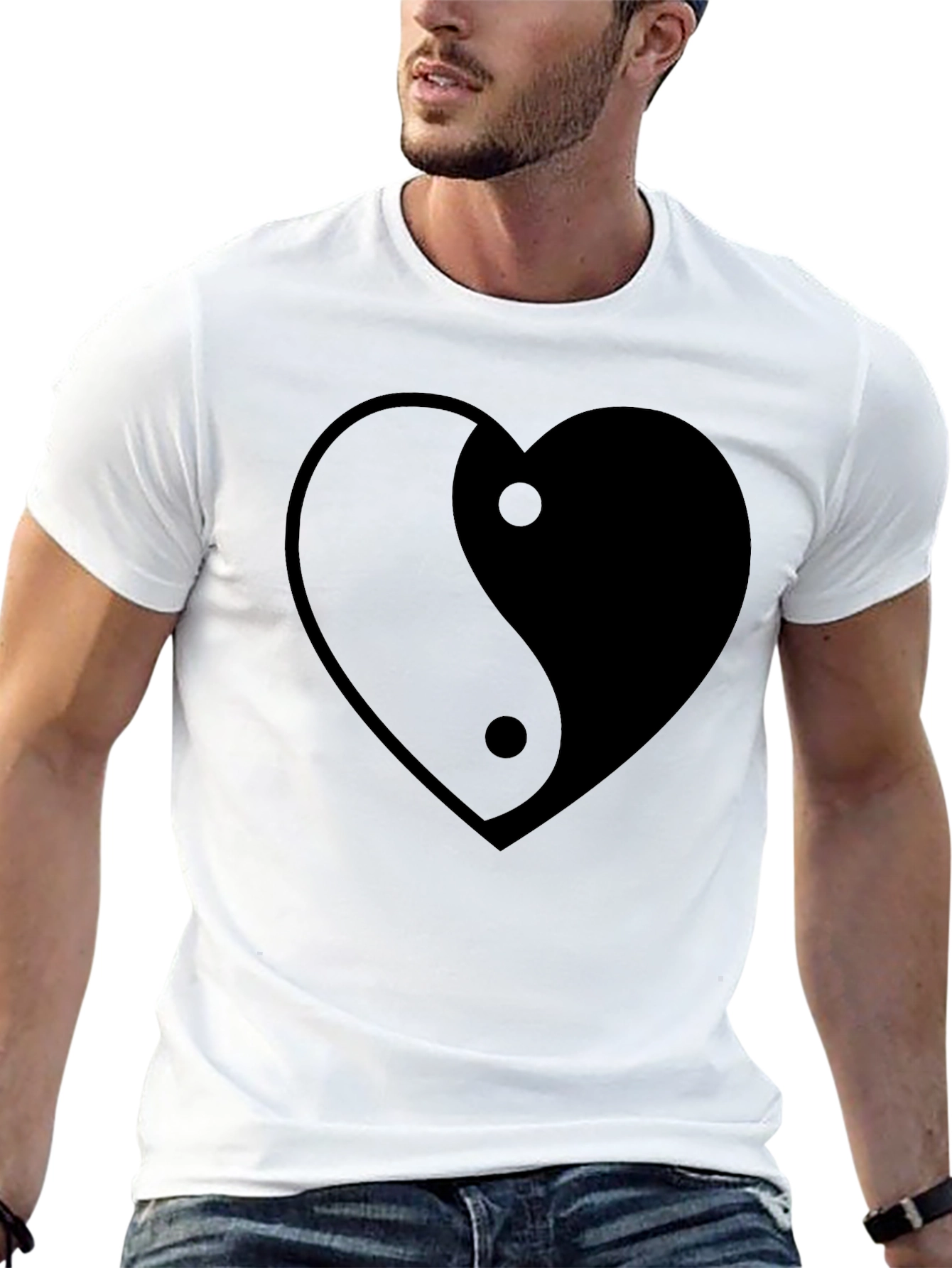 Yin Yang Heart Graphic Tee - Black Unisex T-Shirt