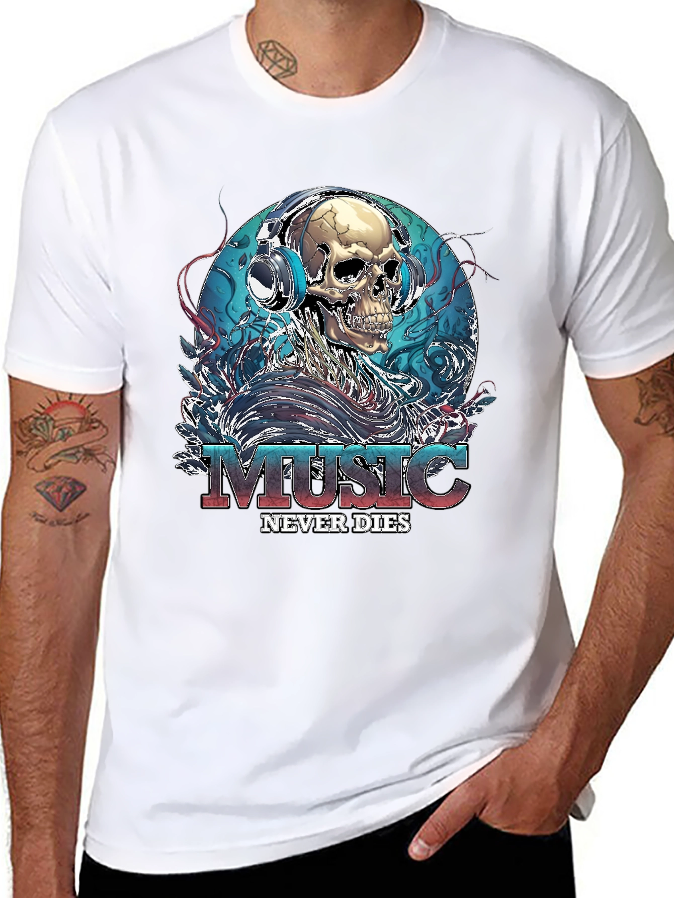 Music Never Dies Skull Graphic Tee