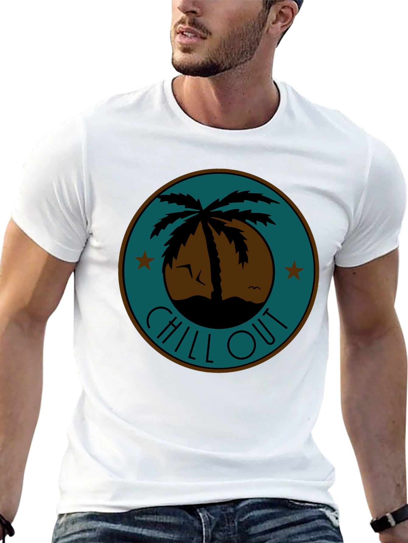 Chill Out Palm Tree Graphic Tee - Relaxed Fit