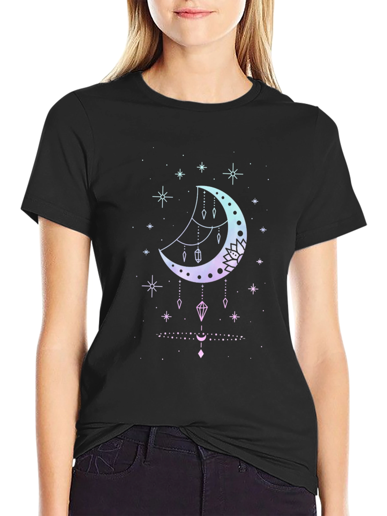 Celestial Moon Graphic Tee - Black