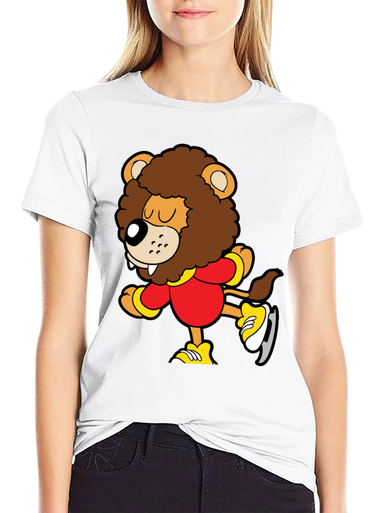 Cartoon Lion Ice Skating T-Shirt