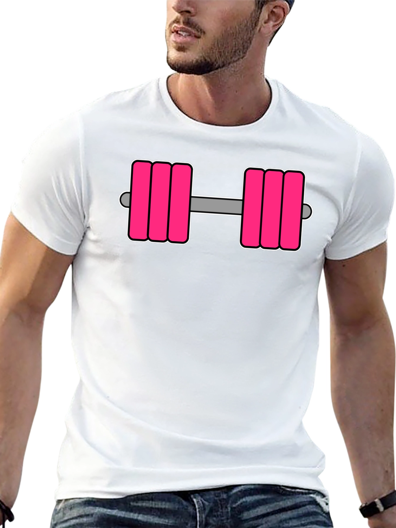 Pink Dumbbell Graphic Tee - Workout Ready!