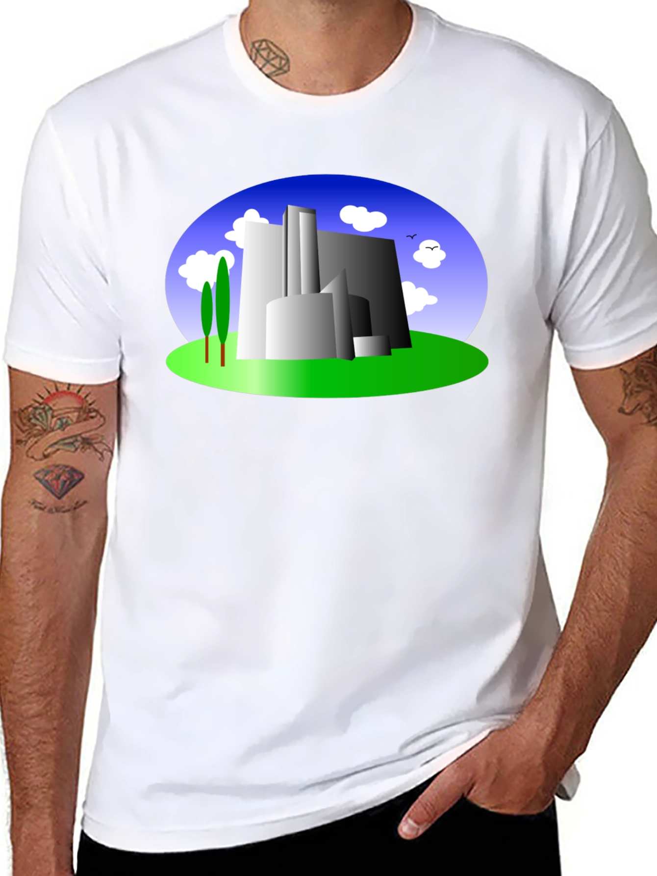 Abstract Building Graphic Tee - Modern Cityscape Shirt