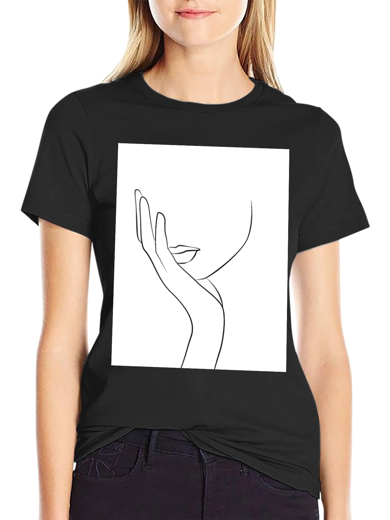 Minimalist Line Art Face Black T-Shirt