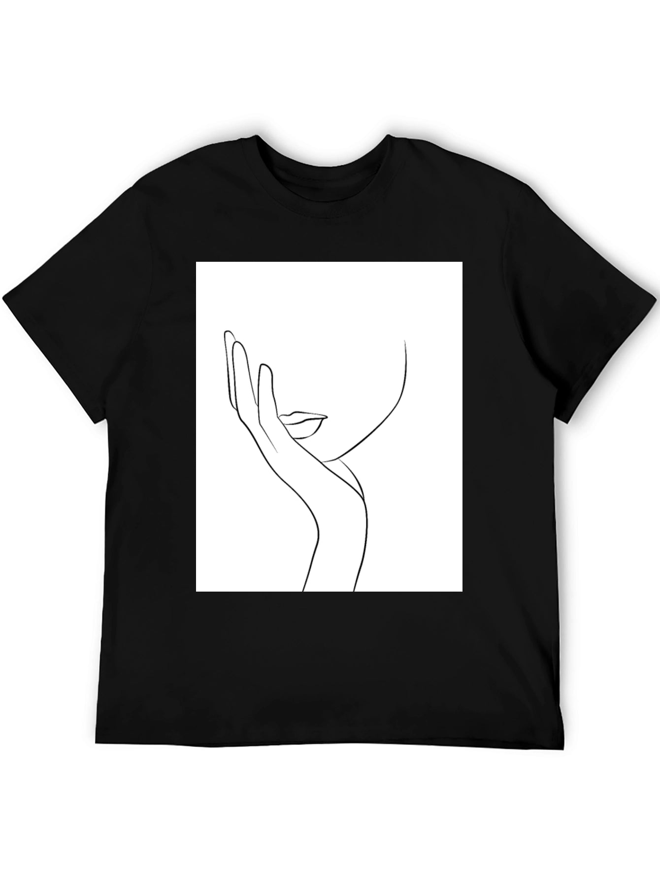 Minimalist Line Art Face Black T-Shirt