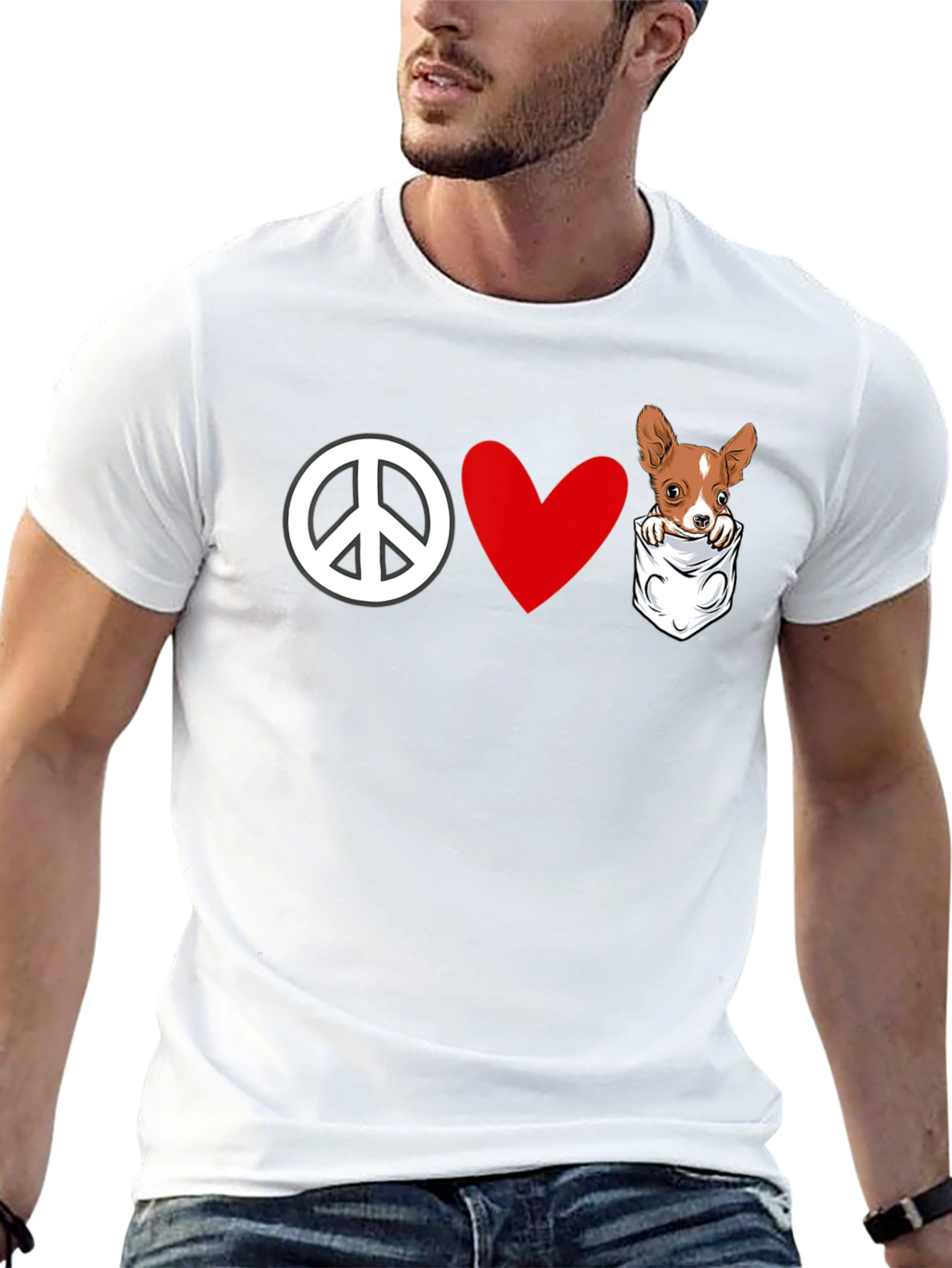 Peace Love Chihuahua Pocket T-Shirt