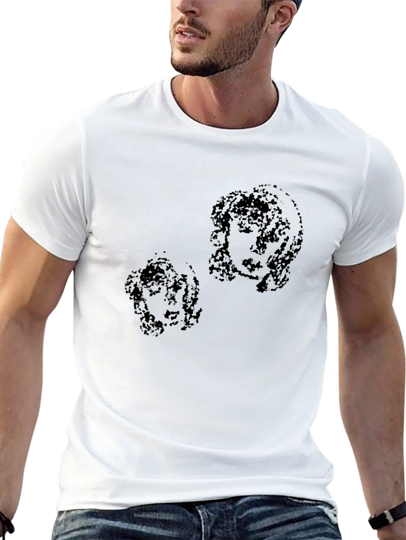 Abstract Portrait Print Black T-Shirt