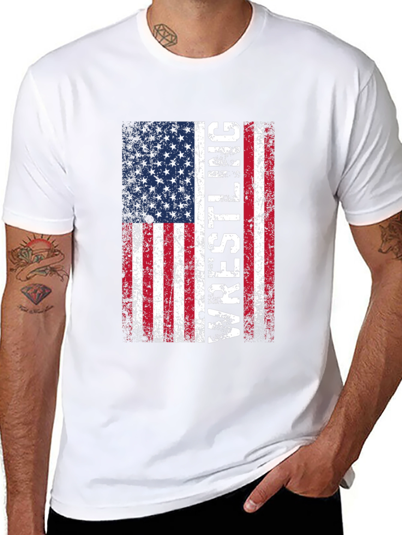 Wrestling USA Flag T-Shirt - Patriotic Sports Tee