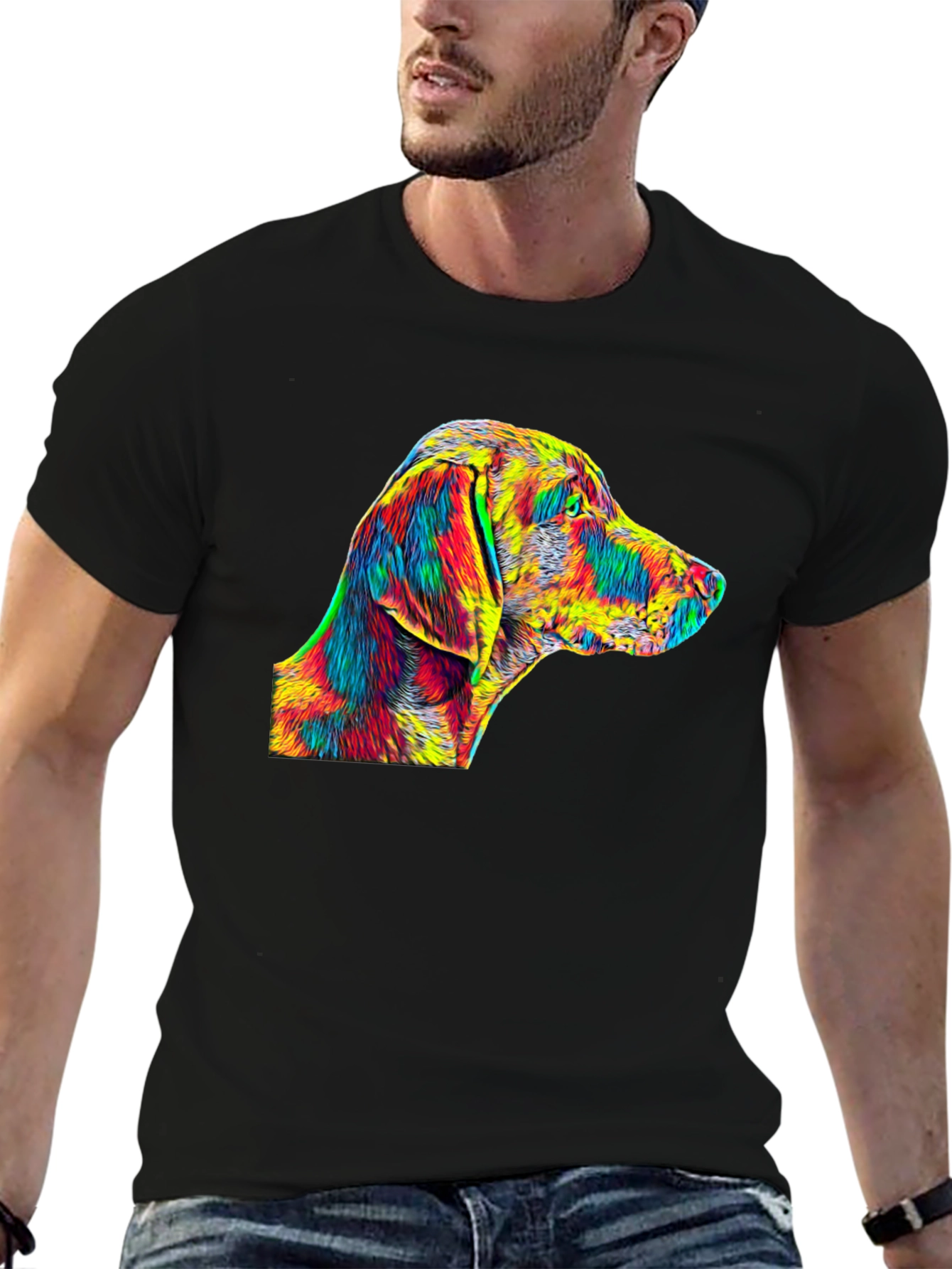 Vibrant Dog Art Black T-Shirt