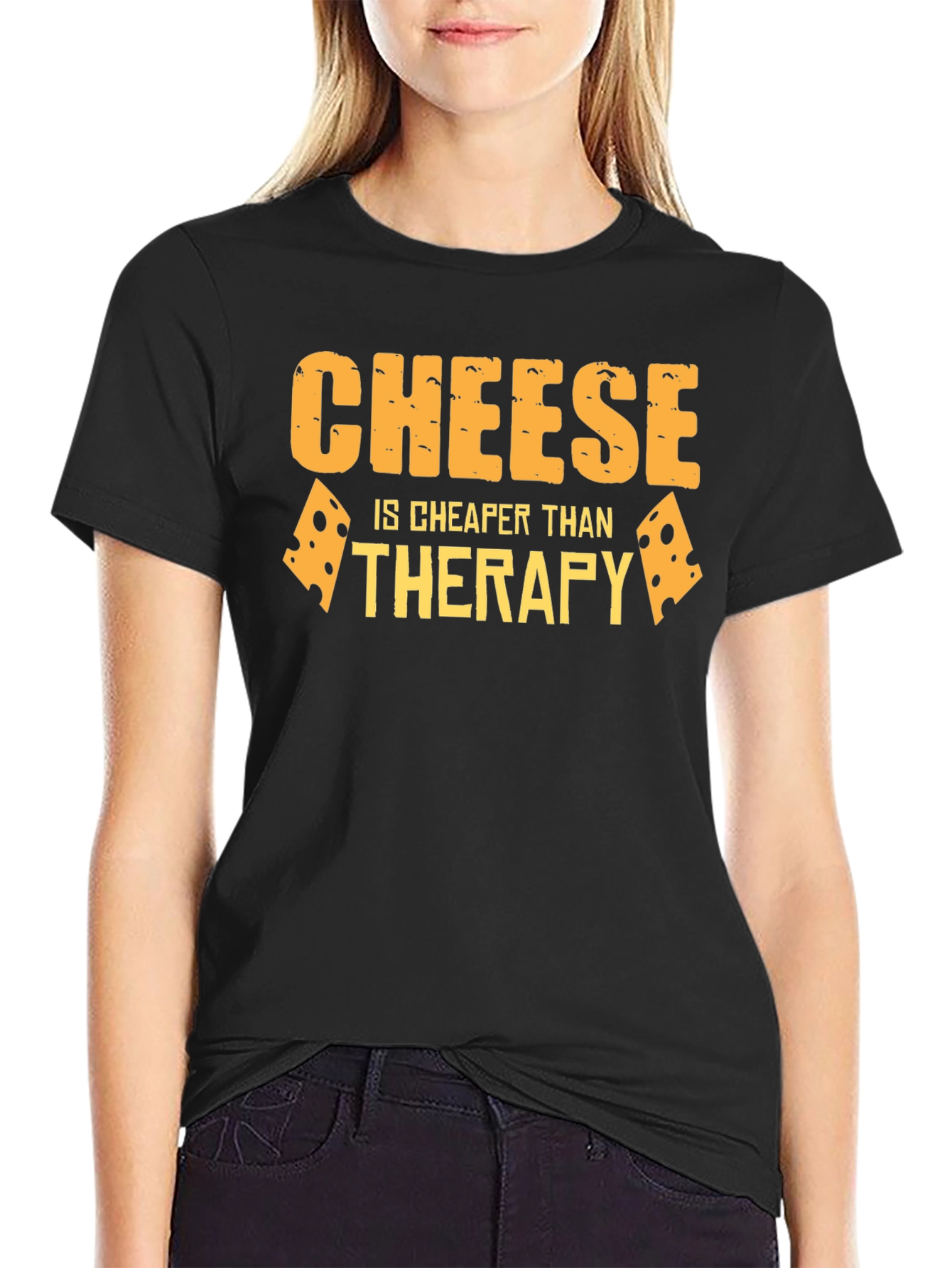 Cheese is Cheaper Than Therapy Black T-Shirt
