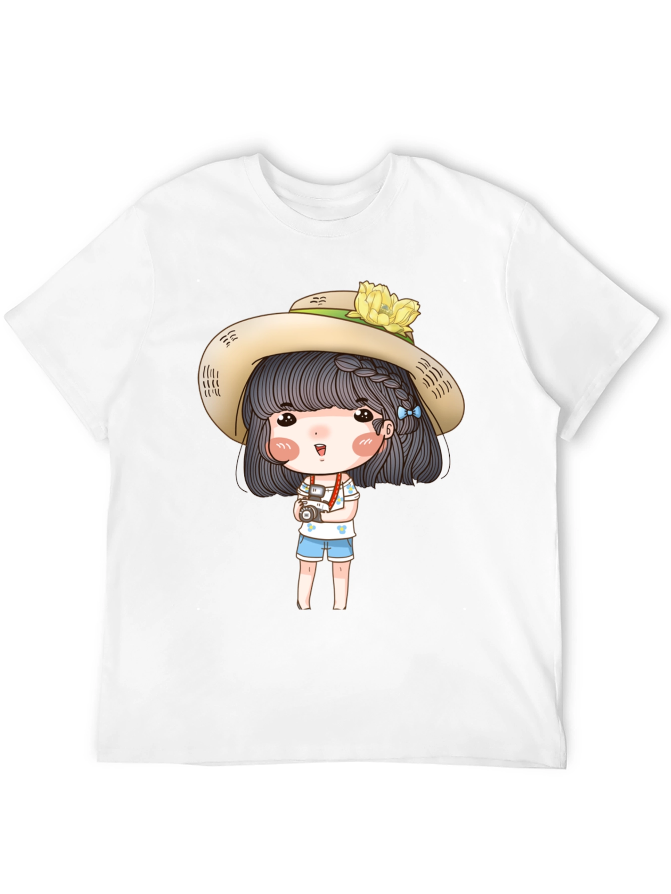 Cartoon Girl with Camera Graphic Tee - Black
